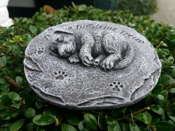 Grabschmuck (Platte) Hund "Danke für deine Treue" Frostfest Steinguss Tiergrab – Bild 3