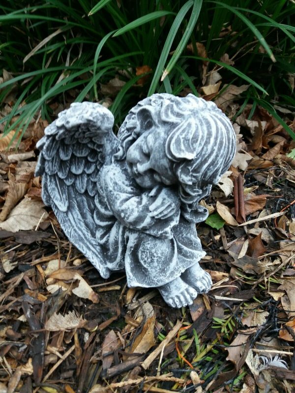 Steinfigur schöner Engel sitzend Steinguss Frostfest Grabschmuck Garten Deko – Bild 3