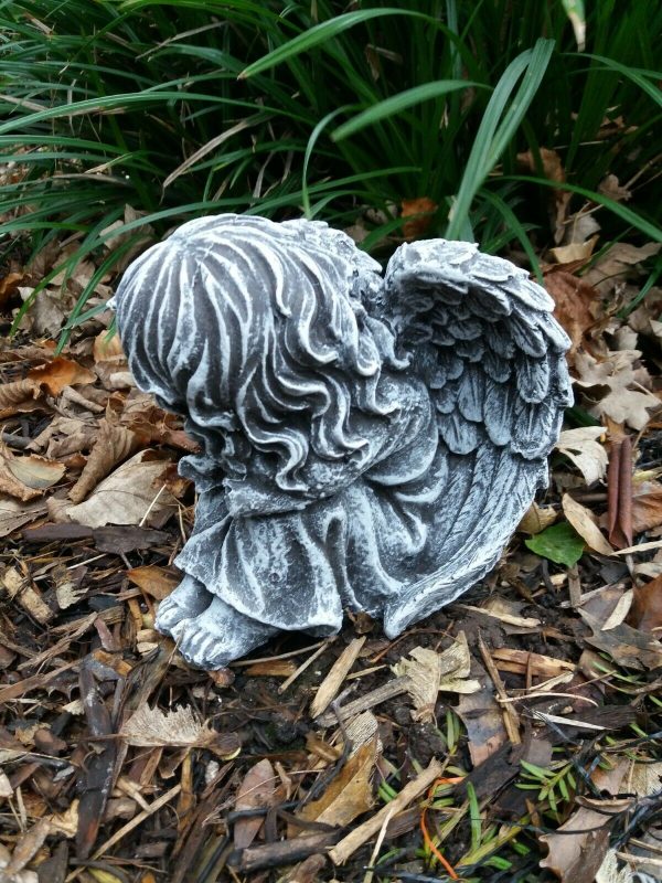 Steinfigur schöner Engel sitzend Steinguss Frostfest Grabschmuck Garten Deko – Bild 4