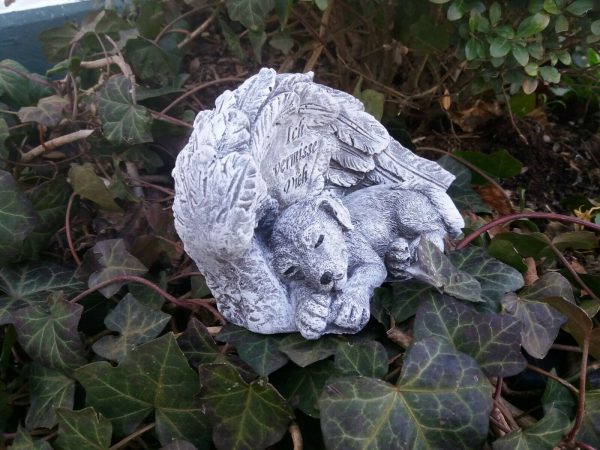 Steinfigur Grabschmuck großer Hund am Flügel ( Ich vermisse Dich) Haustier Grab – Bild 4