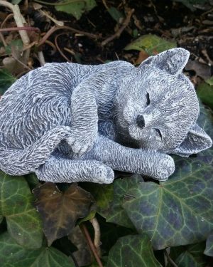 Steinfigur süße Katze liegend Frostfest Steinguss Garten Deko Haustier