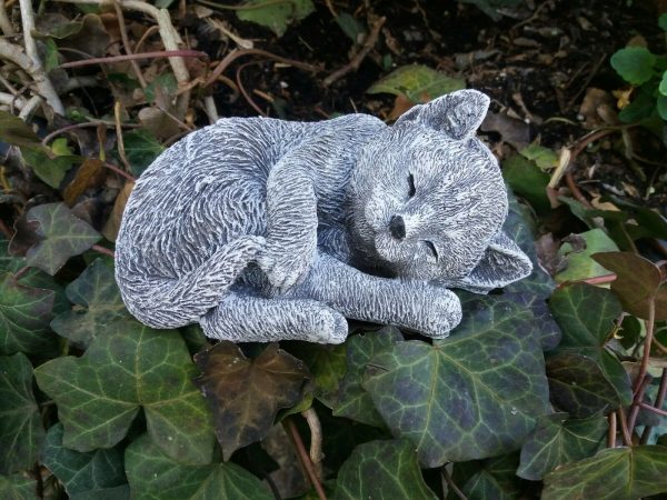 Steinfigur süße Katze liegend Frostfest Steinguss Garten Deko Haustier