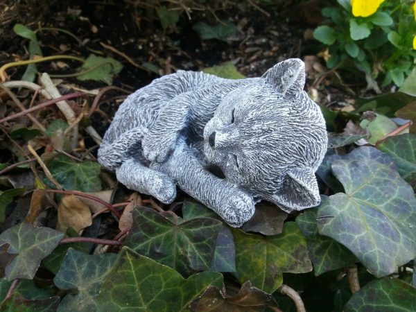 Steinfigur süße Katze liegend Frostfest Steinguss Garten Deko Haustier – Bild 4