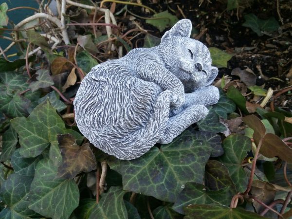 Steinfigur süße Katze liegend Frostfest Steinguss Garten Deko Haustier – Bild 5