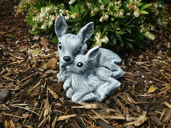 Steinfigur Reh mit Rehkitz liegend Frostfest Wetterfest Steinguss Garten Deko – Bild 6
