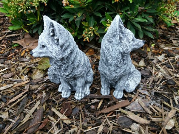 Steinfigur 2-er Set Fuchs sitzend Steinguss Frostfest Wetterfest Garten Deko – Bild 3