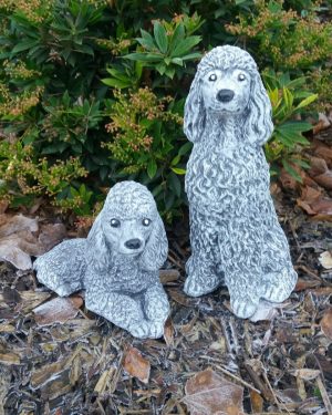 Steinfigur 2-er Set Pudel Hund Königspudel Zwergpudel Wetterfest Steinguss