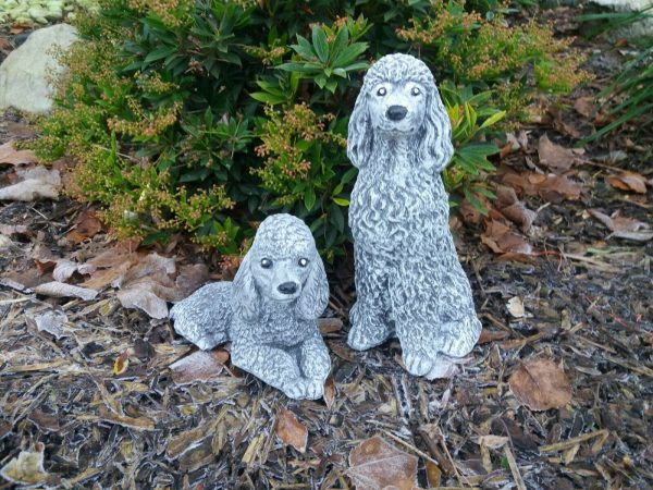 Steinfigur 2-er Set Pudel Hund Königspudel Zwergpudel Wetterfest Steinguss