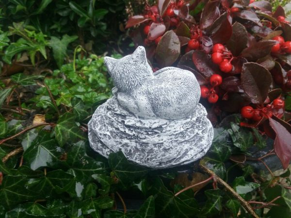 Grabschmuck Katze auf Fels "Danke für die schöne Zeit" Frostfest Steinguss Deko – Bild 4
