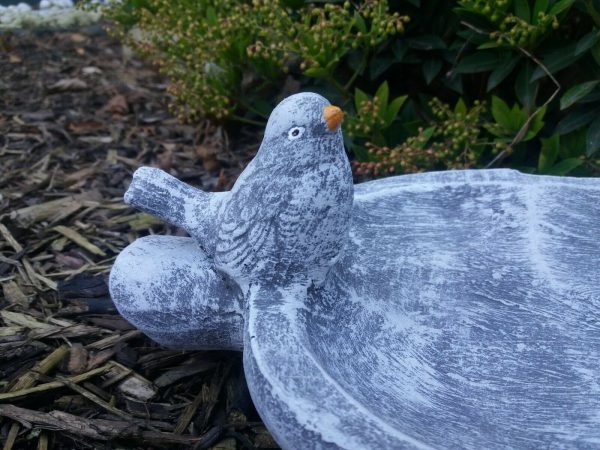 schöne Vogeltränke Blatt mit Vogel Steinguss Frostfest Wetterfest Garten Deko – Bild 5