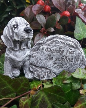 Grabschmuck Hund am Fels "Danke für die schöne Zeit" Frostfest Beton Tiergrab