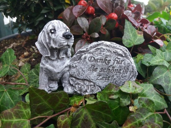 Grabschmuck Hund am Fels "Danke für die schöne Zeit" Frostfest Beton Tiergrab