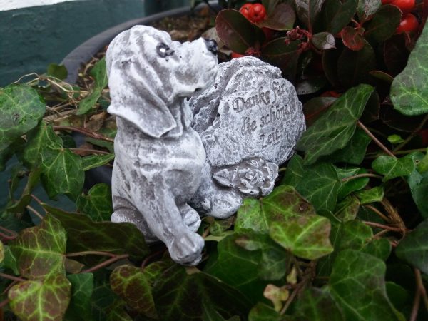 Grabschmuck Hund am Fels "Danke für die schöne Zeit" Frostfest Beton Tiergrab – Bild 3