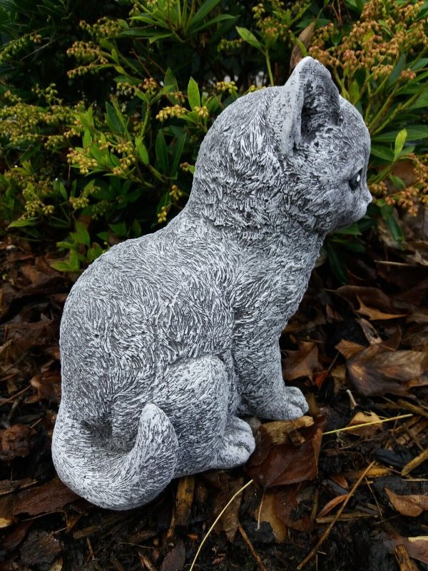 Steinfigur schöne Katze sitzend (21cm) Frostfest Steinguss Garten Deko Haustier – Bild 6