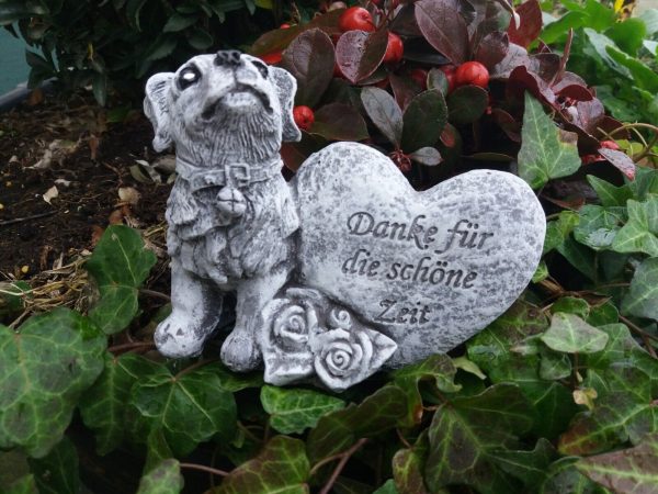 Grabschmuck Hund am Herz "Danke für die schöne Zeit" Frostfest Beton Tiergrab
