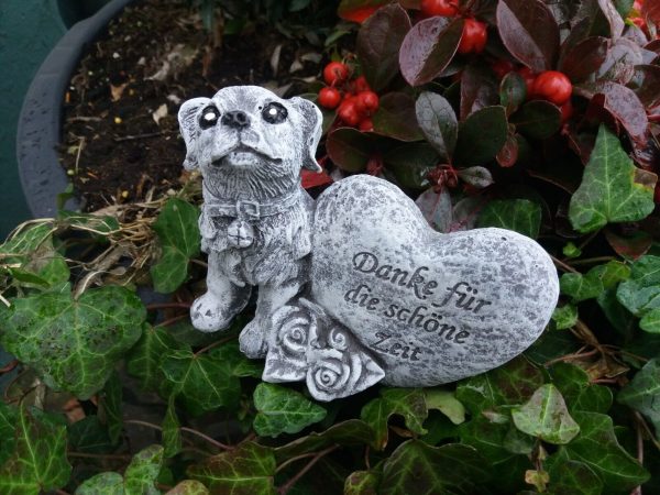 Grabschmuck Hund am Herz "Danke für die schöne Zeit" Frostfest Beton Tiergrab – Bild 3
