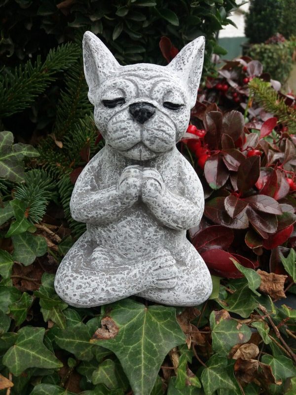 Steinfigur Yoga französische Bulldogge Meditation Frostfest Haustier Hund Dogge – Bild 2