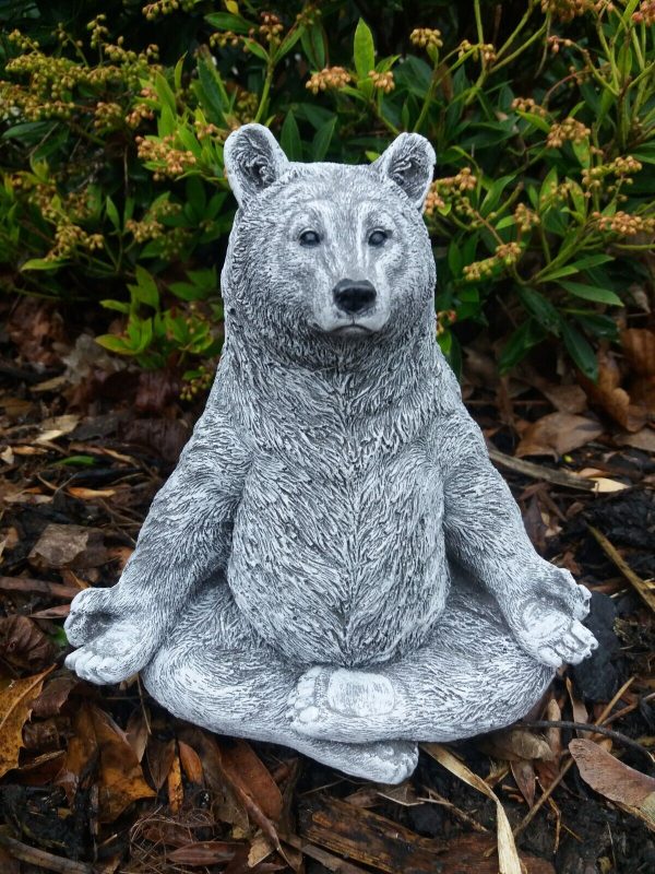 Steinfigur Yoga Bär Meditation Frostfest Wetterfest Steinguss meditieren Garten