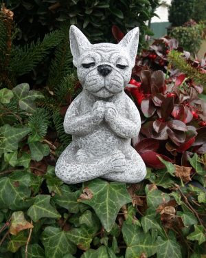 Steinfigur Yoga französische Bulldogge Meditation Frostfest Haustier Hund Dogge