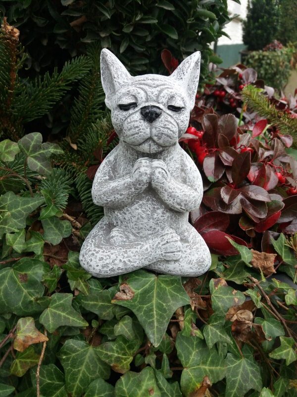 Steinfigur Yoga französische Bulldogge Meditation Frostfest Haustier Hund Dogge