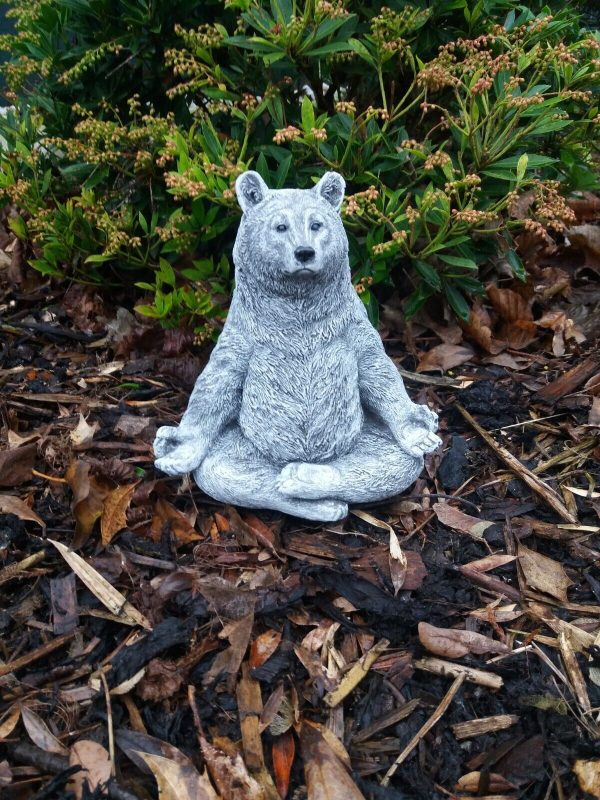 Steinfigur Yoga Bär Meditation Frostfest Wetterfest Steinguss meditieren Garten – Bild 3