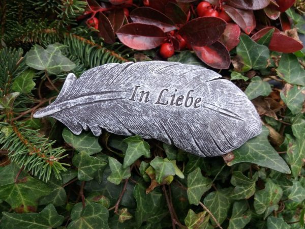 Steinfigur Grabschmuck Feder "In Liebe" Frostfest Grab Deko Trauer – Bild 4