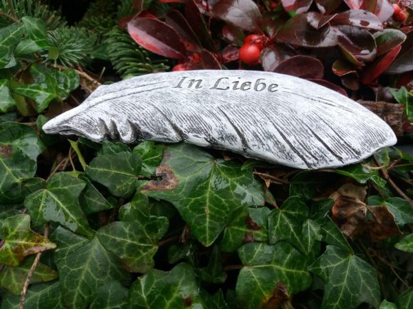 Steinfigur Grabschmuck Feder "In Liebe" Frostfest Grab Deko Trauer – Bild 6