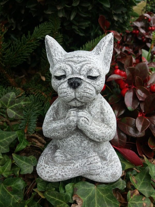 Steinfigur Yoga französische Bulldogge Meditation Frostfest Haustier Hund Dogge – Bild 7