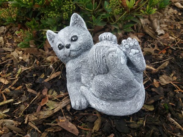 Steinfigur Katze mit Wollknäuel Kitten Frostfest Steinguss Garten Deko Haustier – Bild 4