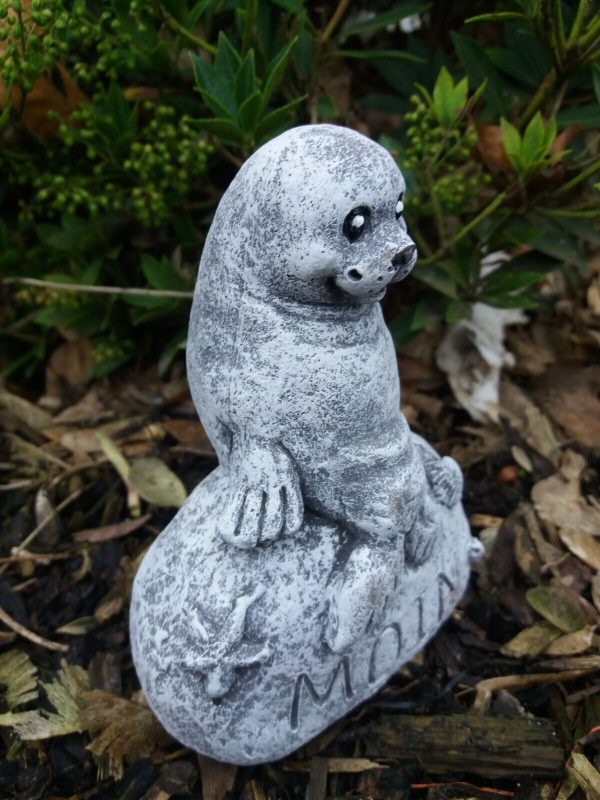 Steinfigur Robbe "MOIN" Heuler Maritim Frostfest Steinguss Wetterfest Garten – Bild 6