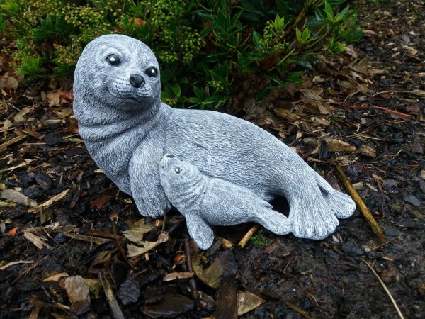 Steinfigur Robbenmutter mit Kind Frostfest Wetterfest Steinguss Garten Deko – Bild 7